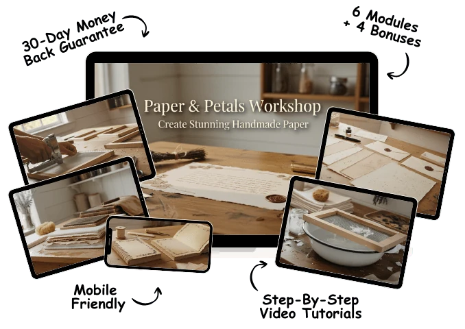 The Paper and Petals Workshop shown across laptop, tablet and phone