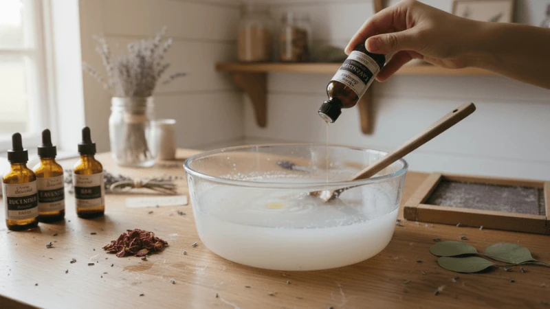 Scented handmade paper with essential oils and dried botanicals